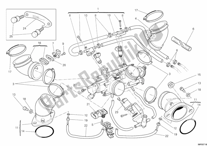 Toutes les pièces pour le 016 - Corps Papillon du Ducati Monster 1100 Diesel 2013